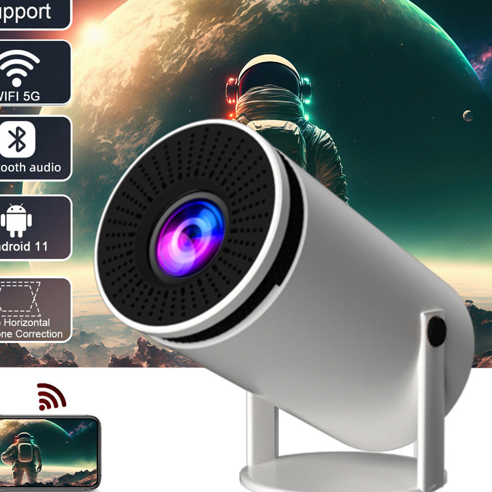 Hy300 Smart HD Home Projector with LED Lens – Space-Themed Background