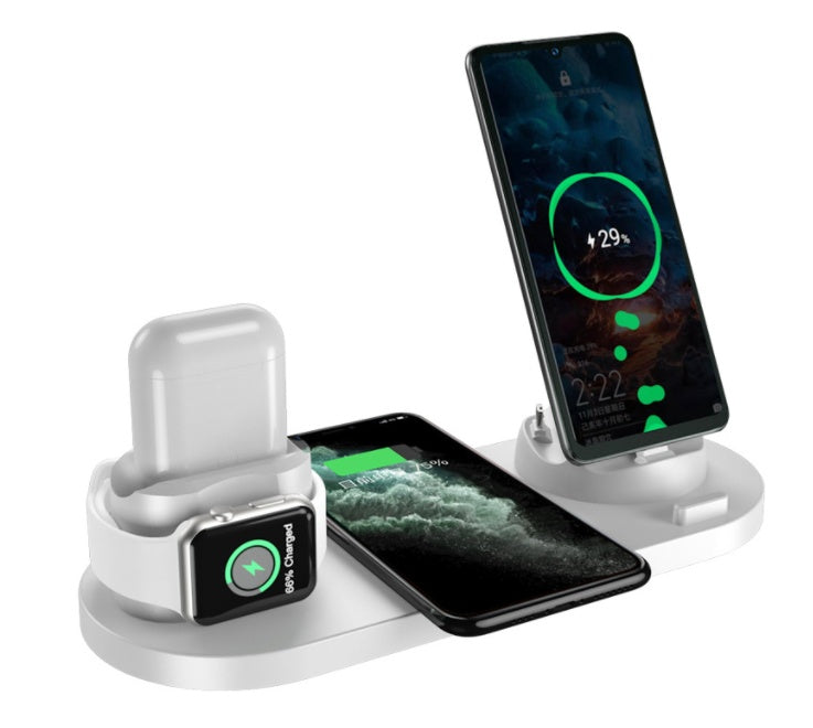 Black 6-in-1 Wireless Charging Stand with USB Ports
