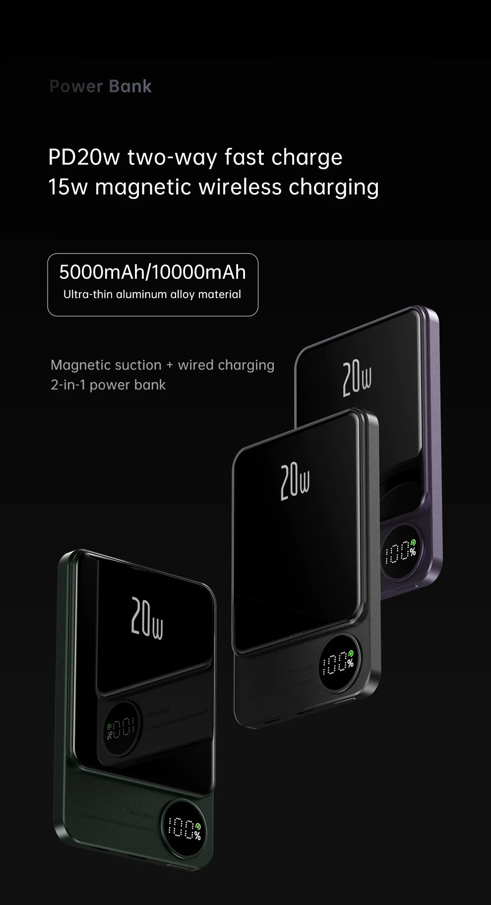Q9 Mini Magnetic Wireless Power Bank 10000mAh Portable Charger with LED Display - HexiumTech