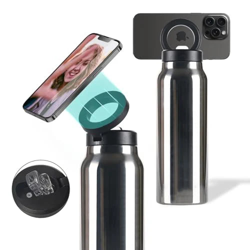 Insulated Stainless Steel Water Bottle with MagSafe-Compatible Phone Holder - HexiumTech