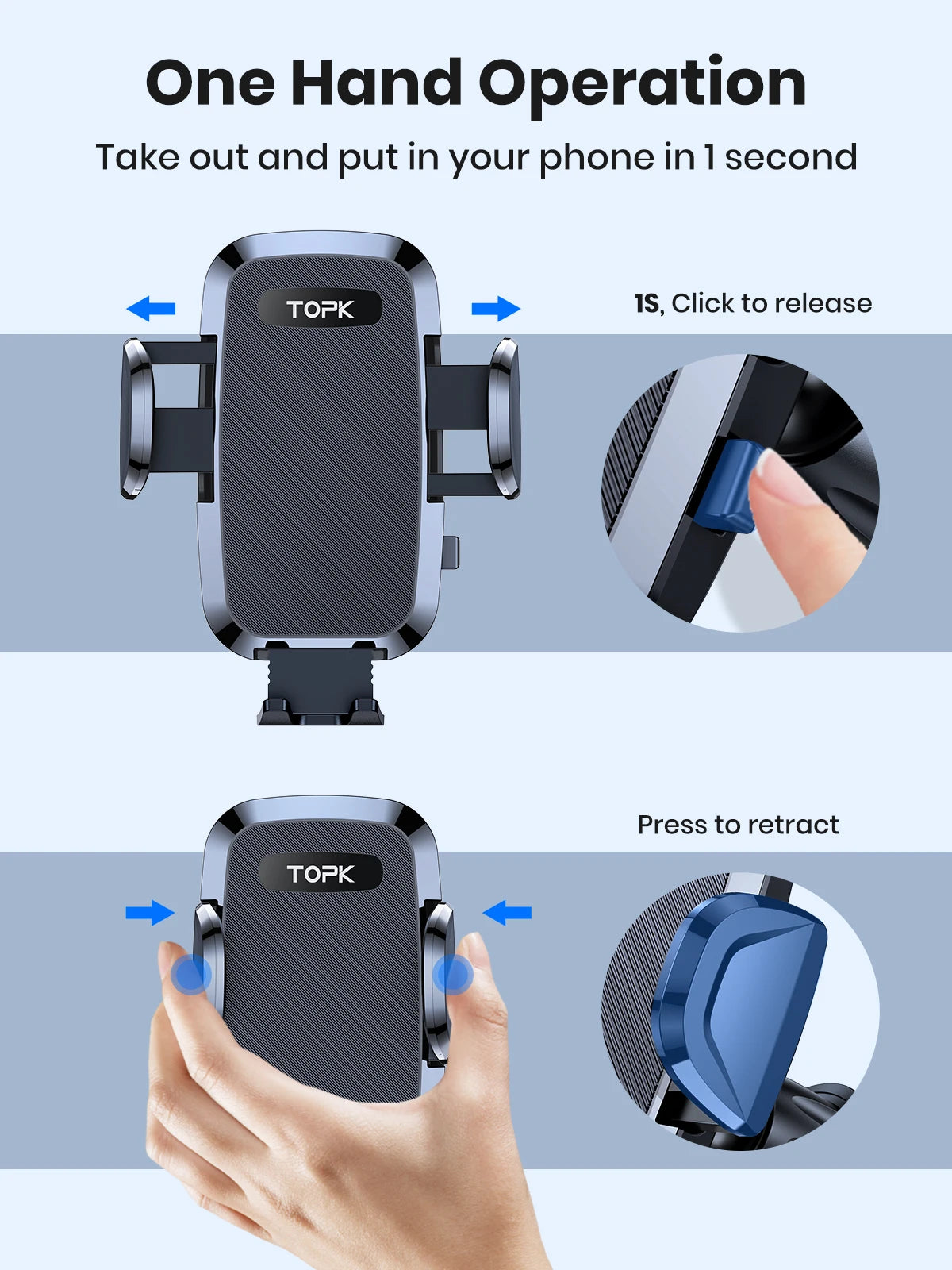 TOPK D36-G Universal 360° Car Phone Holder with Hook Clip Air Vent Mount