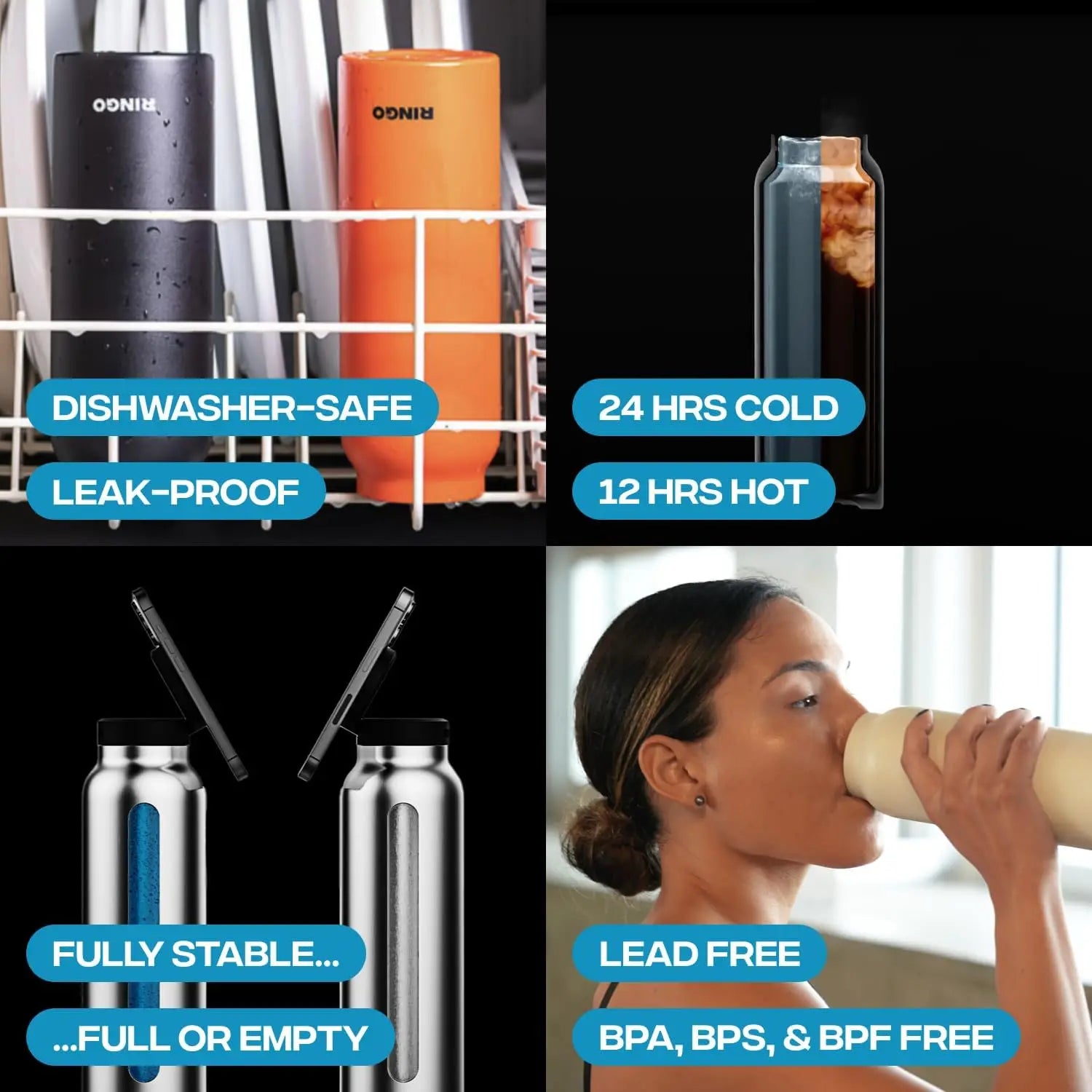 Insulated Stainless Steel Water Bottle with MagSafe-Compatible Phone Holder - HexiumTech