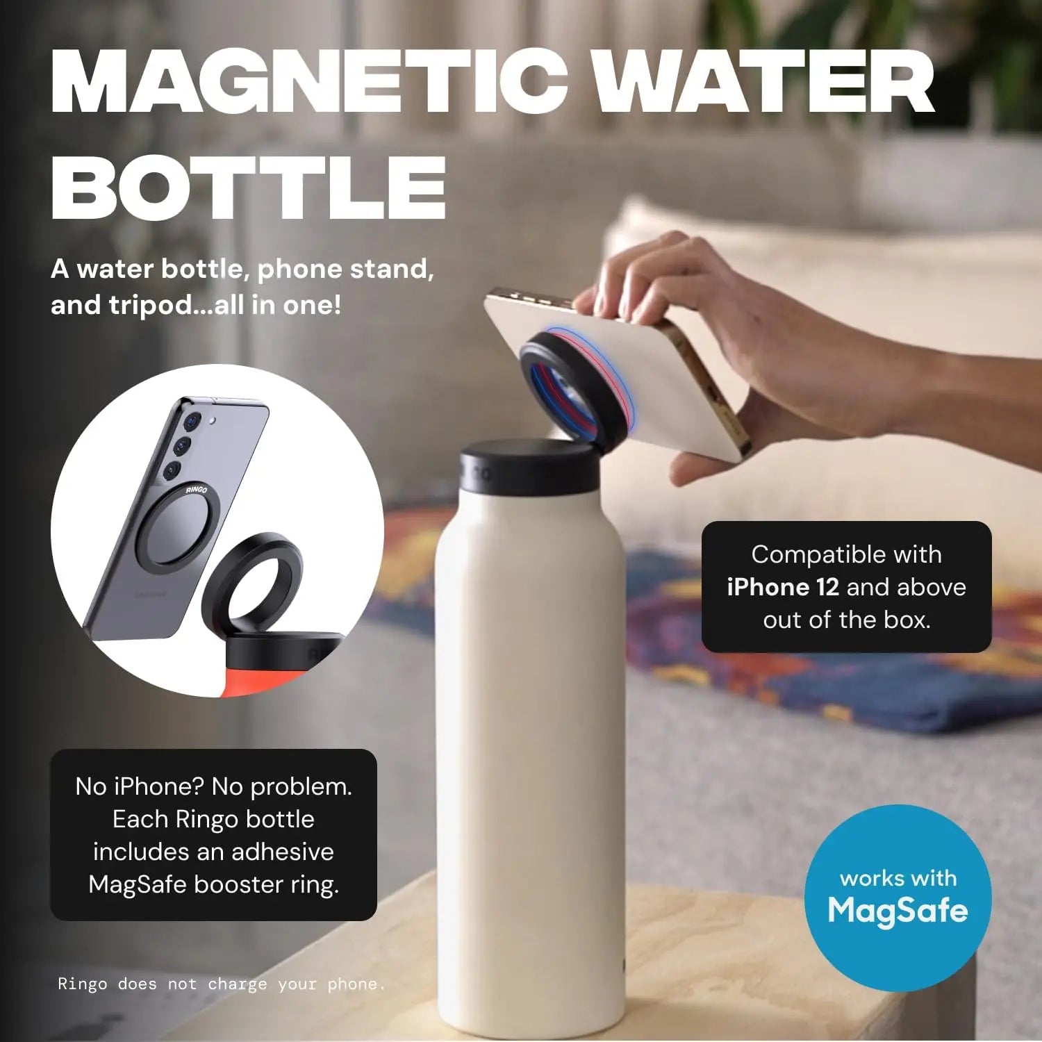 Insulated Stainless Steel Water Bottle with MagSafe-Compatible Phone Holder - HexiumTech