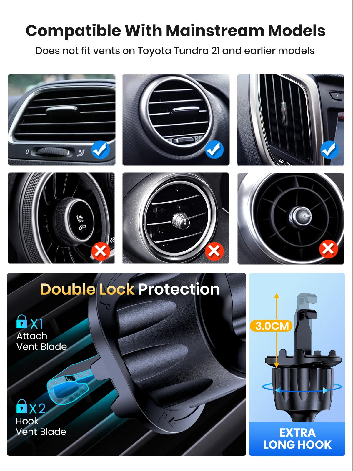 TOPK D36-G Universal 360° Car Phone Holder with Hook Clip Air Vent Mount