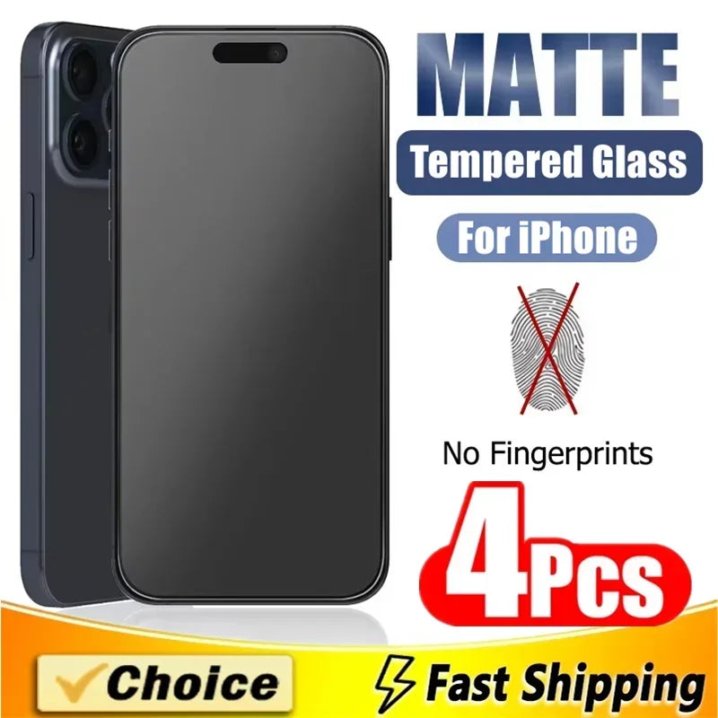 4pcs Matte Tempered Glass Screen Protector for iPhone 6–16 Pro/Max - HexiumTech