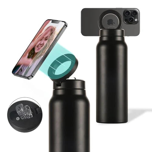 Insulated Stainless Steel Water Bottle with MagSafe-Compatible Phone Holder - HexiumTech